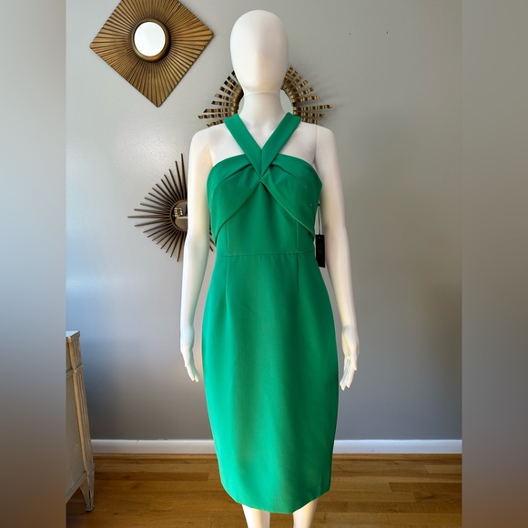 Vince Camuto - Green Sleeveless Halter Sheath Dress - Picture 3 of 10